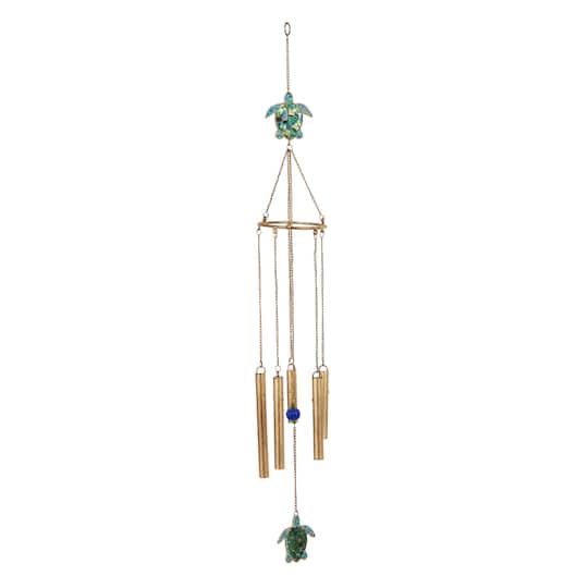 41&#x22; Gold Metal Eclectic Turtle Wind Chime